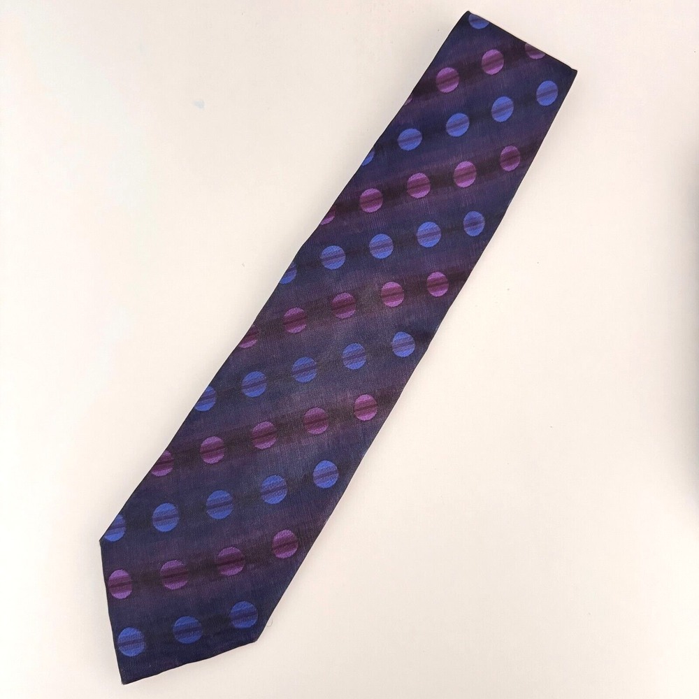 Kenzo Homme Silk Tie Men's Blue Purple Polka Dot Made in Italy Luxury‎ Necktie